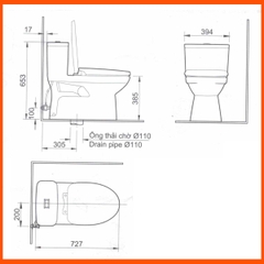 Bồn Cầu Inax AC-959VAN-2 1 Khối Xả Nhấn