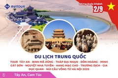 Du lịch Trung Quốc lễ 2/9: Tour Tây An - Binh Mã Dũng - Tháp Đại Nhạn - Đôn Hoàng - Minh Cát Sơn - Nguyệt Nha Tuyền - Hang Mạc Cao - Trương Dịch - Gia Dục Quan - Núi Cầu Vồng từ Hà Nội 2025