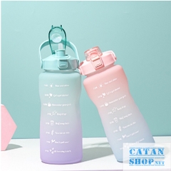 <HCM> Bình đựng nước thể thao 2L cute có chia vạch nhắc nhở uống nước ( tặng kèm sticker ngẫu nhiên)