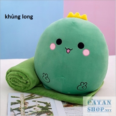 Gối mền tròn cute 3 trong 1 chất nỉ nhung cực mịn, hàng loại 1, gấu bông kèm mền, bộ chăn gối văn phòng GM80-Tron