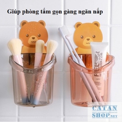 Ly cốc đựng bàn chải kem đánh răng dán tường hình gấu cute, Cốc dán tường nhà tắm chú gấu dễ thương GD442-LyGau