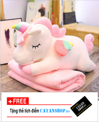 chăn gối văn phòng,Gối mền kỳ lân 3 trong 1 siêu cute,nỉ nhung cực mịn, unicorn ngựa 1 sừng,gấu bông CATAN shop,quà tặng