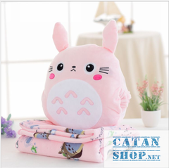 Gối mền TOTORO HOA 3 trong 1 hàng loại 1, nỉ nhung cực mịn, bộ chăn gối văn phòngngủ trưa du lịch