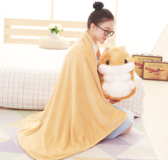 Bộ chăn gối văn phòng ngủ trưa, Gối mền 3 trong 1 Chuột Hamster thun 4 chiều siêu mịn hàng loại 1, chăn mền du lịch