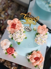 Bánh tông xanh sang trọng hoa hồng cam trang trí hoa baby tặng vợ, mẹ [MS: 0004]