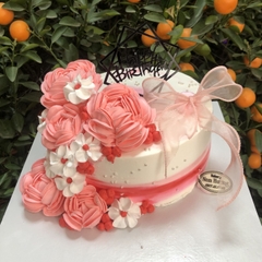 Bánh kem hoa sò đèn led chữ love quấn ruy băng lụa tặng mẹ, người yêu[MS: 0106]
