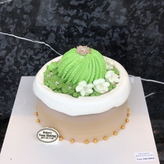 Bánh xanh hồng em bé sừng mở mắt ôm mèo cánh thiên thần [MS: 0051]