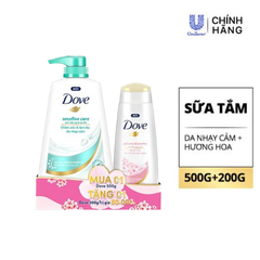 Sữa Tắm Dove Dưỡng Ẩm/ Hương Hoa/ Chắm Sóc Da Nhạy Cảm 500G (Tặng Chai 200G Hương Hoa)