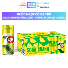 PEP Nước Uống Có Ga 7Up Soda Chanh Không Calo | Chưa Nước Ép Chanh - Thùng 24 Lon x 320ML