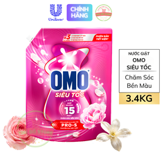 Nước Giặt OMO Siêu Tốc Dành Cho Chu Trình Giặt Nhanh Chăm Sóc Bền Màu (Hồng) - Túi 3.4KG