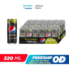 PEP Nước Uống Có Ga Pepsi Không Đường | Không Calo | Zero Sugar Lime Vị Chanh - Thùng 24 Lon x 320ML
