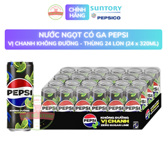 PEP Nước Uống Có Ga Pepsi Không Đường | Không Calo | Zero Sugar Lime Vị Chanh - Thùng 24 Lon x 320ML