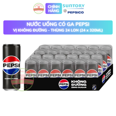 PEP Nước Uống Có Ga Pepsi Không Đường | Không Calo | Zero Sugar (Đen) - Thùng 24 Lon x 320ML