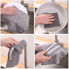 Khăn Lau Vuông Đa Năng Nhà  Bếp Sợi Than Hoạt Tính Màu Xám Ghi - Size 20x20cm
