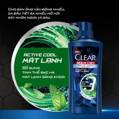 Dầu Gội Đầu Clear Men Cho Nam 3 Trong 1 Tắm-Gội-Dưỡng Active Cool - 630G