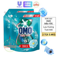 *CB2 Combo 2 Túi Nước Giặt OMO Siêu Tốc Dành Cho Chu Trình Giặt Nhanh Lưu Hương Tươi Mới (Xanh) - CB 2 Túi 3.4KG