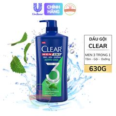 Dầu Gội Đầu Clear Men Cho Nam 3 Trong 1 Tắm-Gội-Dưỡng Active Cool - 630G