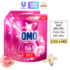 *CB2 Nước Giặt OMO Siêu Tốc Dành Cho Chu Trình Giặt Nhanh Chăm Sóc Bền Màu (Hồng) - Túi 3.4KG