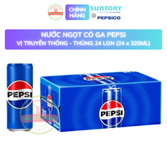 PEP Nước Uống Có Ga Pepsi Vị Truyền Thống (Xanh) - Thùng 24 Lon x 320ML