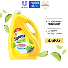 Nước Rửa Chén Bát Sunlight Chanh 100 Sạch Dầu Mỡ (Vàng) - Can 3.6Kg