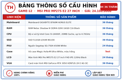 PC Game 12 i5-14400F/ VGA RTX 3050 6GB + Màn Hình MSI Pro MP275