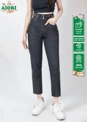 Quần Baggy Jean Nữ AIORI Lưng Cao Thời Trang Màu Đen Hàng Cao Cấp, Mã B011_D