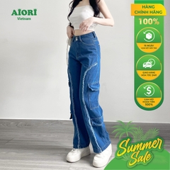 [Designed by AIORI] Quần Jean Nữ AIORI Cao Cấp Lưng Cao 2 Nút Phong Cách Cargo Pants Mã A004 - AIORI VIỆT NAM