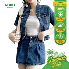 Set Áo Váy Jean Nữ AIORI Cao Cấp Co Giãn Thoải Mái-Áo khoác Croptop + Quần Váy- Mã SET001