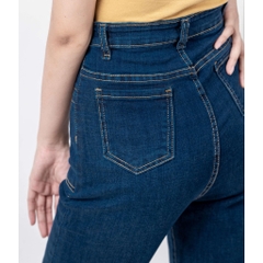 Quần Jeans Nữ AIORI Ống Suông Đứng Nắp Túi Dáng Dài Xanh Đậm Co Giãn Mềm Mịn E002_XD