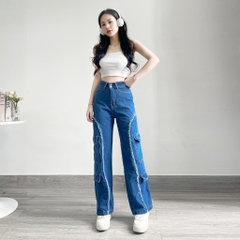 [Designed by AIORI] Quần Jean Nữ AIORI Cao Cấp Lưng Cao 2 Nút Phong Cách Cargo Pants Mã A004 - AIORI VIỆT NAM