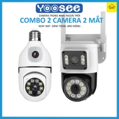 COMBO 2 Camera YOOSEE PTZ 2 Mắt 5M (1 TRONG NHÀ+1 NGOÀI TRỜI) Xoay 360 Độ- Xem 2 Vị Trí Khác Nhau Trên 1 Camera- Đàm Thoại 2 Chiều- Báo Động Chống Trộm- Ban Đêm Có Màu- Wifi Không Dây Ngoài Trời