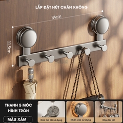 Thanh móc treo đồ, quần áo đa năng KIVA, lắp đặt hút chân không, chất liệu nhôm hàng không cao cấp