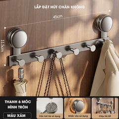 Thanh móc treo đồ, quần áo đa năng KIVA, lắp đặt hút chân không, chất liệu nhôm hàng không cao cấp