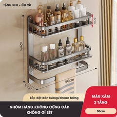 Kệ phòng tắm KIVA để đồ nhiều tầng treo tường, kích thước lớn để đồ nhà tắm, lắp đặt dán tường, khoan tường.