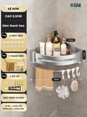 Kệ góc nhôm hàng không KIVA màu bạc, kệ để đồ nhà tắm lắp đặt dán tường, khoan tường