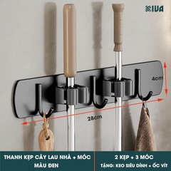 Móc Kẹp Cây Lau Nhà KIVA, Chất Liệu Nhôm Hàng Không Cao Cấp, Lắp Đặt Không Cần Khoan.