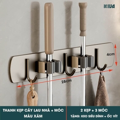 Móc Kẹp Cây Lau Nhà KIVA, Chất Liệu Nhôm Hàng Không Cao Cấp, Lắp Đặt Không Cần Khoan.