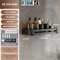 Kệ góc phòng tắm để đồ dán tường KIVA màu xám, chất liệu nhôm hàng không, lắp đặt dán tường và khoan tường.