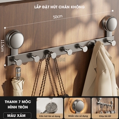 Thanh móc treo đồ, quần áo đa năng KIVA, lắp đặt hút chân không, chất liệu nhôm hàng không cao cấp