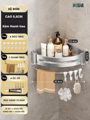 Kệ góc nhôm hàng không KIVA màu bạc, kệ để đồ nhà tắm lắp đặt dán tường, khoan tường