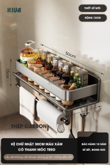 Kệ gia vị nhà bếp đa năng KIVA màu xám, chất liệu thép Carbon, lắp đặt dán tường, khoan tường