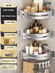 Kệ góc nhôm hàng không KIVA màu bạc, kệ để đồ nhà tắm lắp đặt dán tường, khoan tường