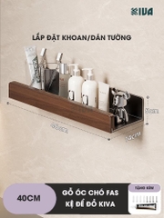 Kệ để đồ nhà tắm, phòng tắm KIVA chất liệu gỗ óc chó, lắp đặt 2 cách, dán tường hoặc khoan tường.
