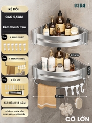 Kệ góc nhôm hàng không KIVA màu bạc, kệ để đồ nhà tắm lắp đặt dán tường, khoan tường