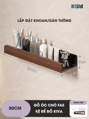 Kệ để đồ nhà tắm, phòng tắm KIVA chất liệu gỗ óc chó, lắp đặt 2 cách, dán tường hoặc khoan tường.