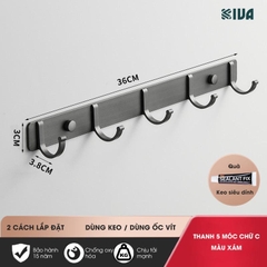 Móc Dán Tường Chữ C Treo Đồ Chịu Lực Siêu Dính KIVA Chất Liệu Nhôm Hàng Không, Lắp Đặt Không Cần Khoan.