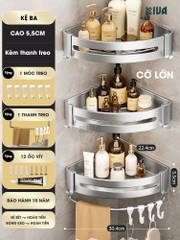 Kệ góc nhôm hàng không KIVA màu bạc, kệ để đồ nhà tắm lắp đặt dán tường, khoan tường