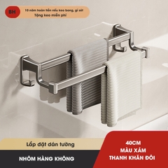 Thanh treo khăn, kệ để khăn KIVA, chất liệu nhôm hàng không cao cấp, lắp đặt dán tường.