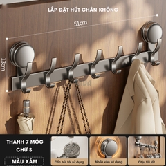 Thanh móc treo đồ, quần áo đa năng KIVA, lắp đặt hút chân không, chất liệu nhôm hàng không cao cấp