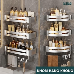 Kệ góc nhôm hàng không KIVA màu bạc, kệ để đồ nhà tắm lắp đặt dán tường, khoan tường